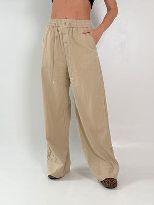 PANTALÓN LINO BOTÓN TERMINALES BEIGE