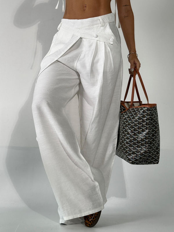 PANTALÓN LINO BOTONES MARFIL