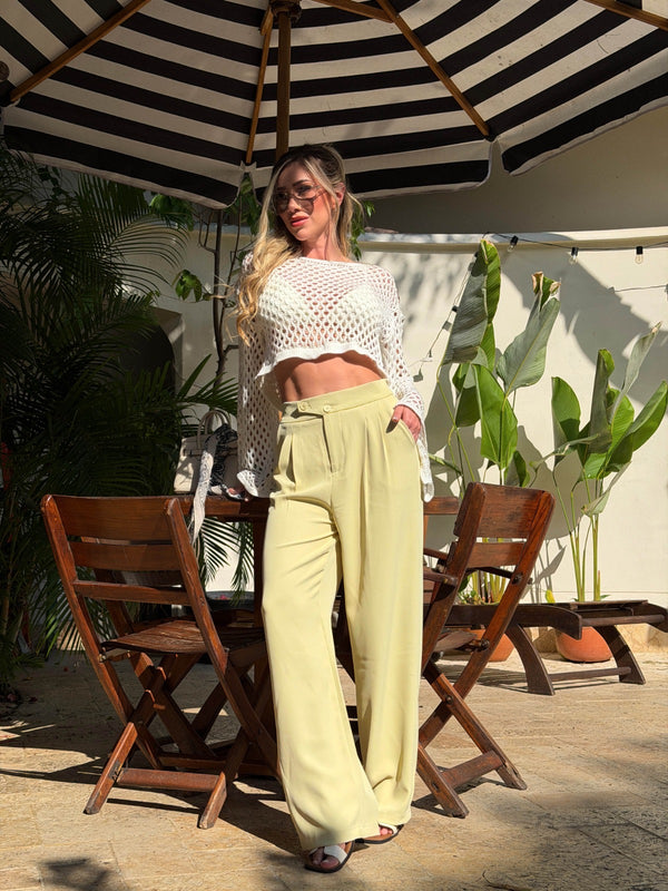 PANTALÓN DOBLE BOTÓN TULUM VERDE LIMA