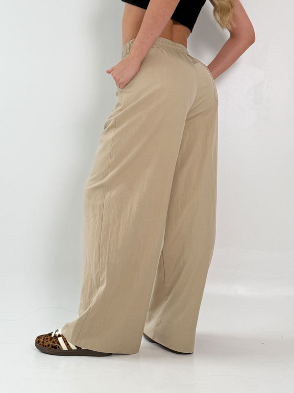 PANTALÓN LINO BOTÓN TERMINALES BEIGE